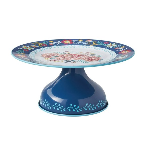 Pioneer Woman Enamel Cake Stand Keepsake Floral Blue 6.77"x11.65"x5.55" New 2023 - Picture 2 of 9